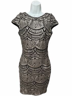 Dress the Population Sequin Bodycon Dress M Black Silver Art Deco Cocktail